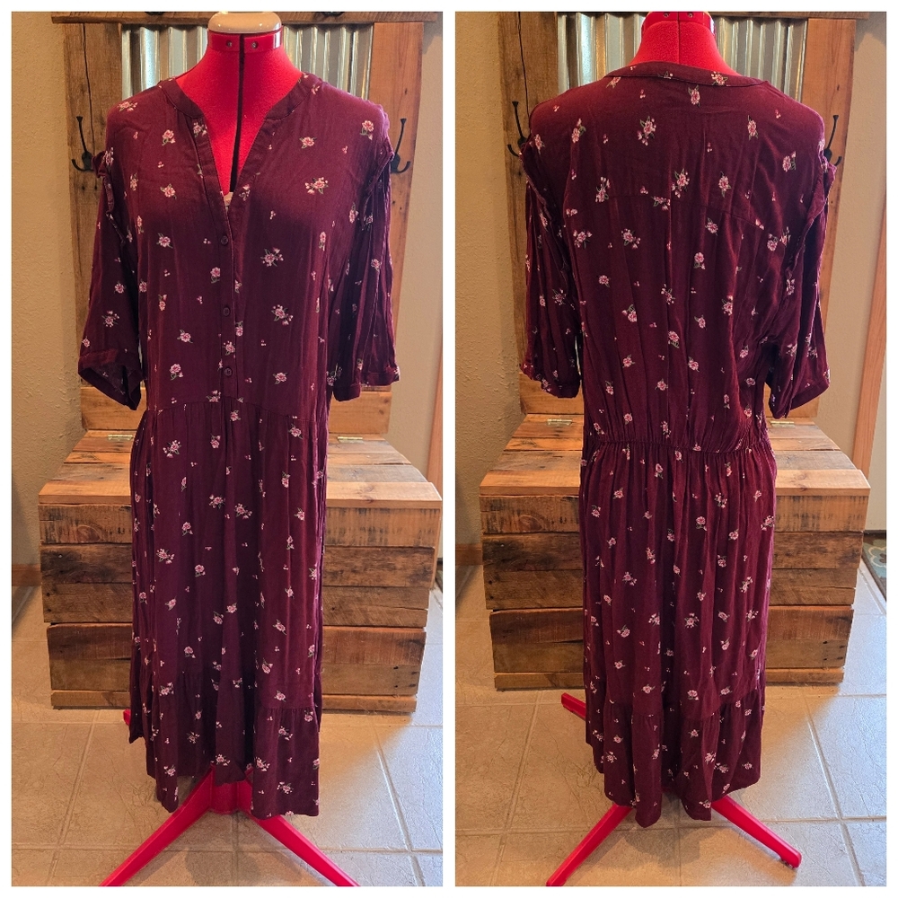 Old Navy Burgundy Floral Midi Dress